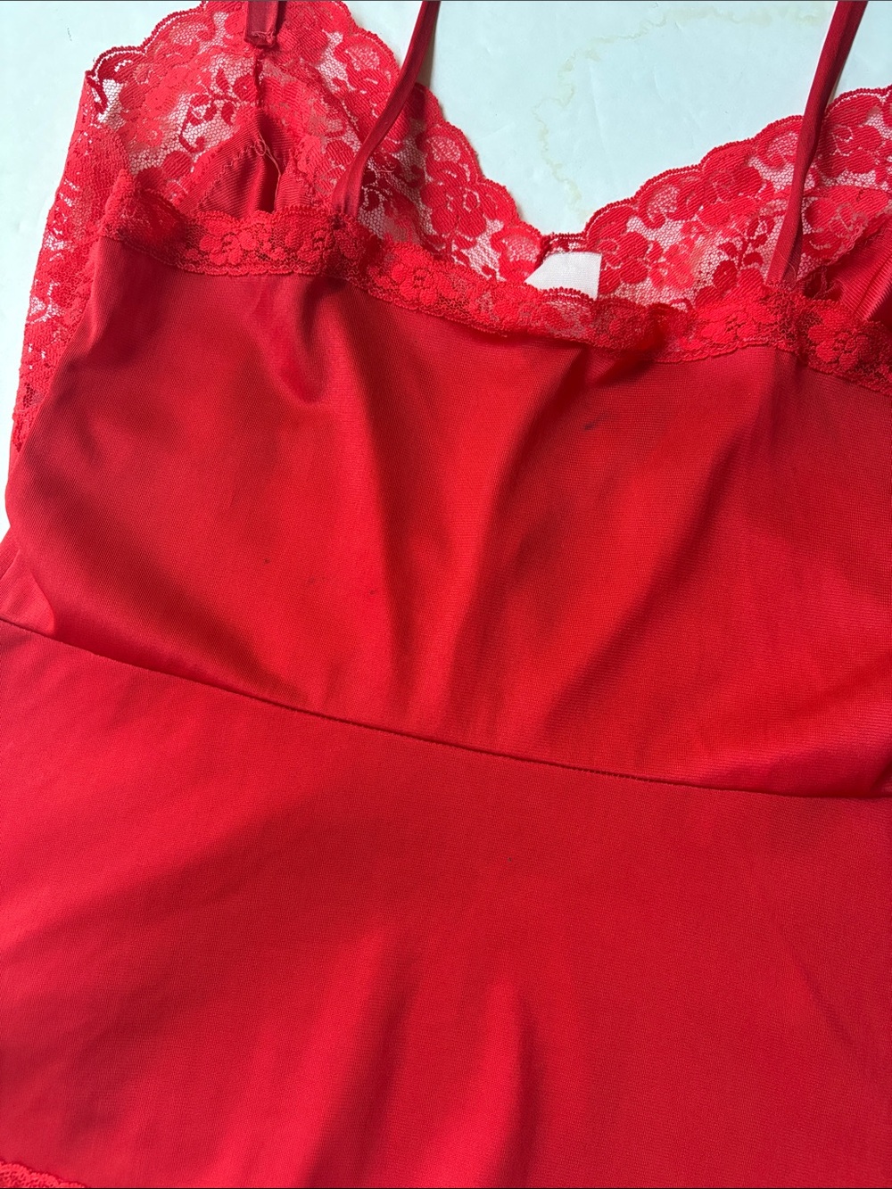 True Vintage 70’s Red Satin Lace Camisole Skirt Slip Set Matching Coordinating S - Picture 10 of 17